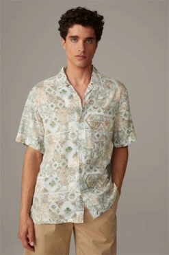 Strellson Viskose-Hemd Cliro, Offwhite-beige-hellgrün Gemustert